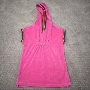 Hanna Andersson Loop Terry Hoodie Coverup, Pink with Rainbow Details, 3T